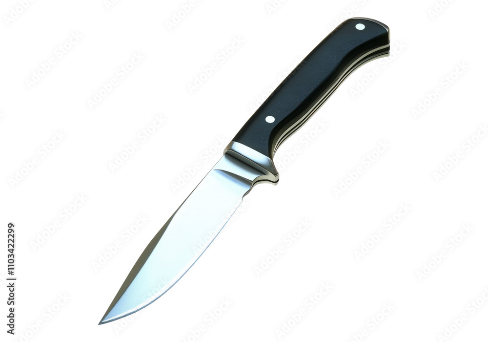 Steel knife with black handle. Isolated asset with transparent background. Steel knife with black handle. Isolated asset with transparent background.