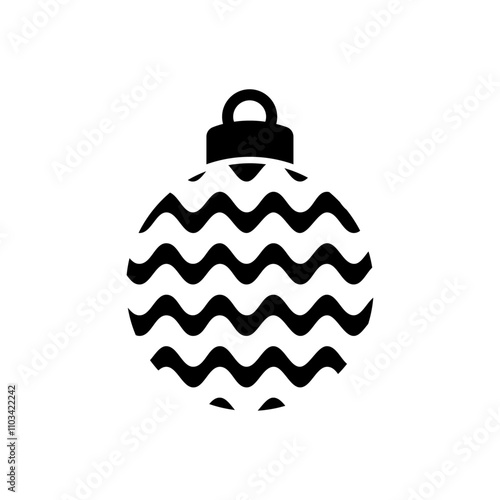 Decoración de Navidad. Logo con silueta de bola de navidad en espacio negativo con líneas en zigzag para tarjetas y felicitaciones