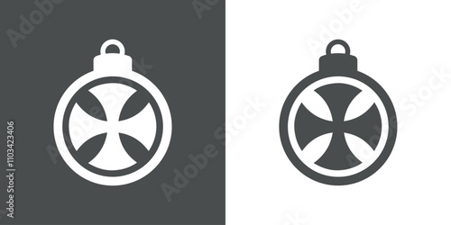 Decoración de Navidad. Logo con silueta de bola de navidad con cruz maltesa para tarjetas y felicitaciones