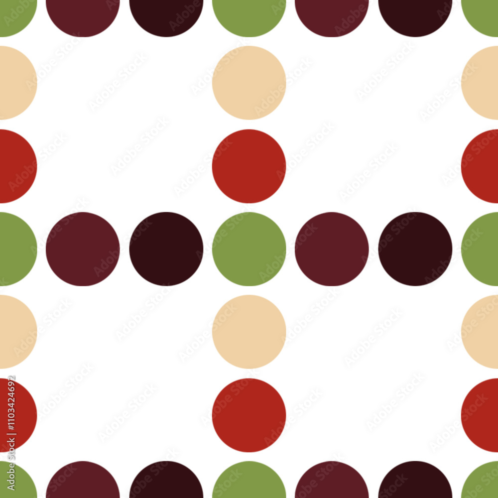 Seamless festive background featuring polka dots in classic Christmas colors on a white backdrop. Ideal for holiday designs, gift wrapping, and seasonal decor. Seamless festive background featuring polka dots in classic Christmas colors on a white backdrop. Ideal for holiday designs, gift wrapping, and seasonal decor.