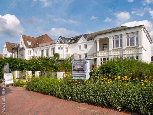 Kunstautomat and Freya Frahm Haus on Strandstrasse promenade in Laboe, Schleswig-Holstein, Germany photo