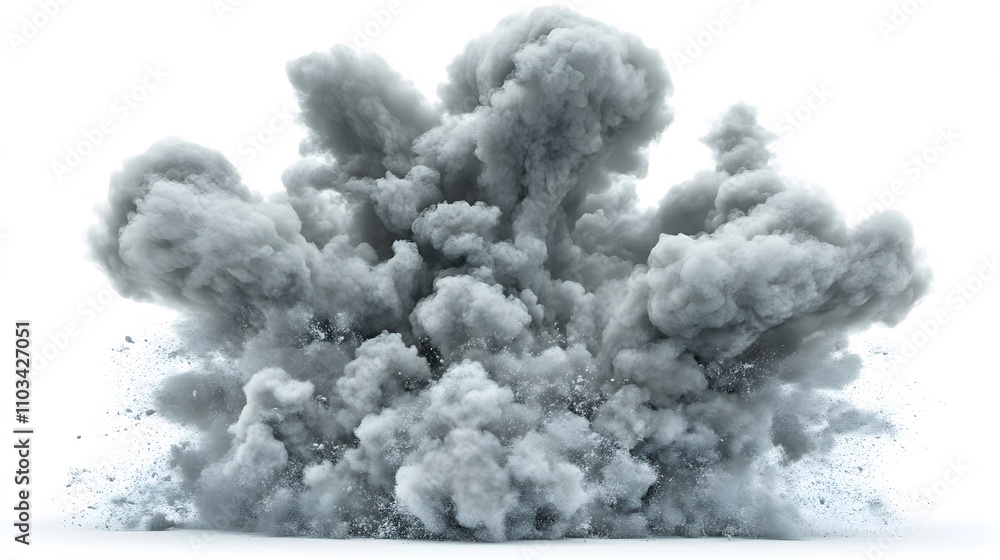 A large grey dust explosion cloud bursts outwards A large grey dust explosion cloud bursts outwards