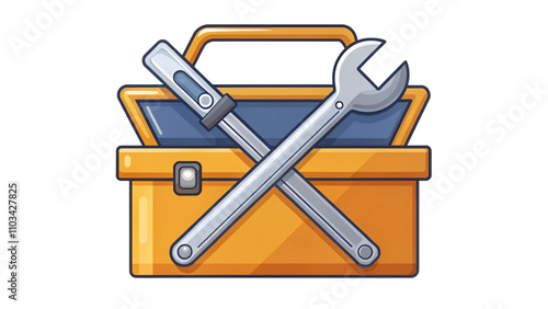 Toolbox icon with crossed wrench and screwdriver, ideal for maintenance branding photo