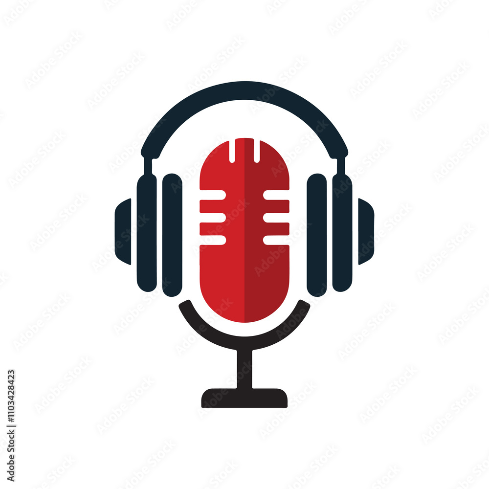 Microphone and Headphones logo on white background Microphone and Headphones logo on white background