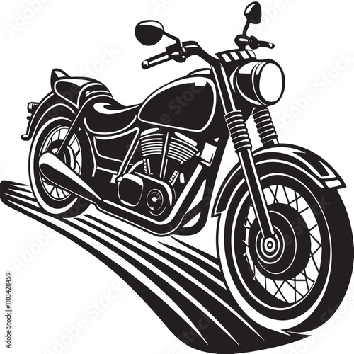 A black silhouette motor cycle on road on a isoleted white background