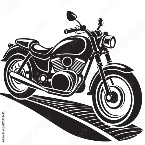 A black silhouette motor cycle on road on a isoleted white background