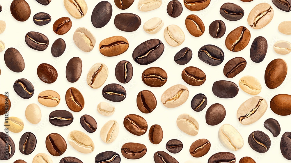 Obraz premium A seamless pattern of coffee beans in various colors.