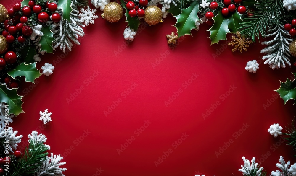 A red background with a Christmas tree and snowflakes A red background with a Christmas tree and snowflakes