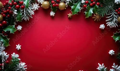 Wallpaper Mural A red background with a Christmas tree and snowflakes Torontodigital.ca