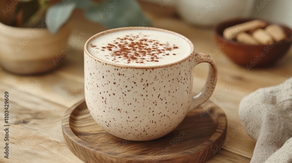 Warm adaptogen latte with cinnamon and frothy top Warm adaptogen latte with cinnamon and frothy top