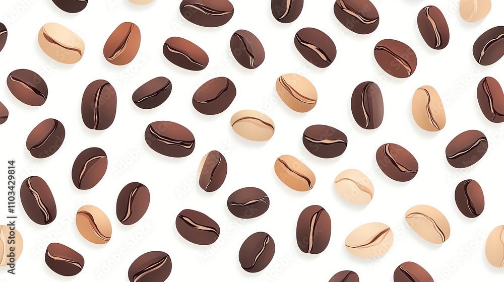 Obraz premium A seamless pattern of coffee beans in various colors.