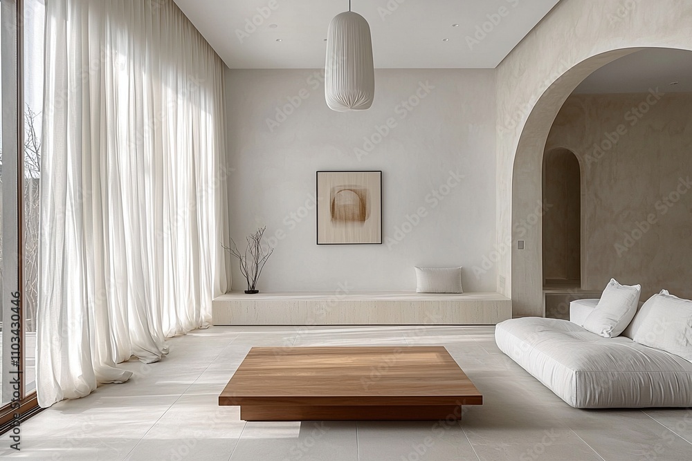 Photograph of a combination of Scandinavian interiors and japandi interiors in a modern living room with white finishes and white sofas and tables visible. Generative AI
Photograph of a combination of Scandinavian interiors and japandi interiors in a modern living room with white finishes and white sofas and tables visible. Generative AI