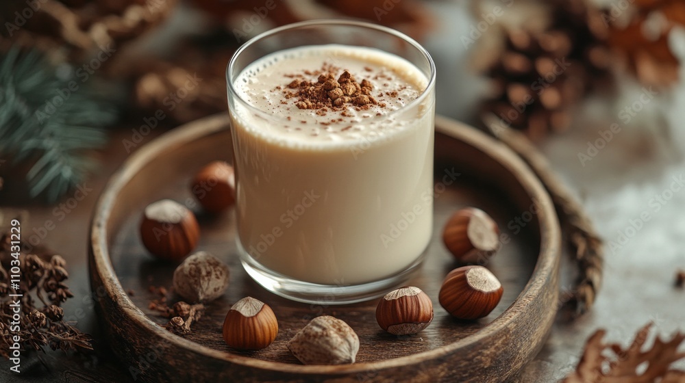 Hazelnut milk in a glass with hazelnuts Hazelnut milk in a glass with hazelnuts