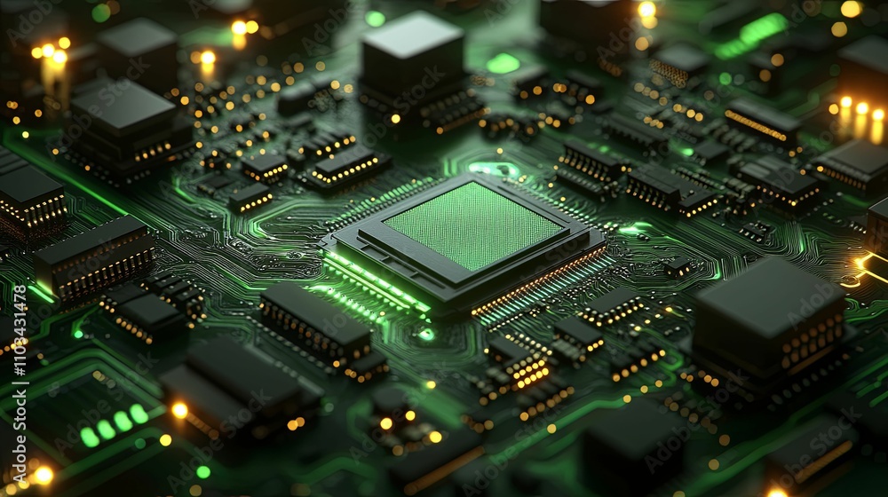 Obraz premium Green Circuit Board Central Processing Unit Technology