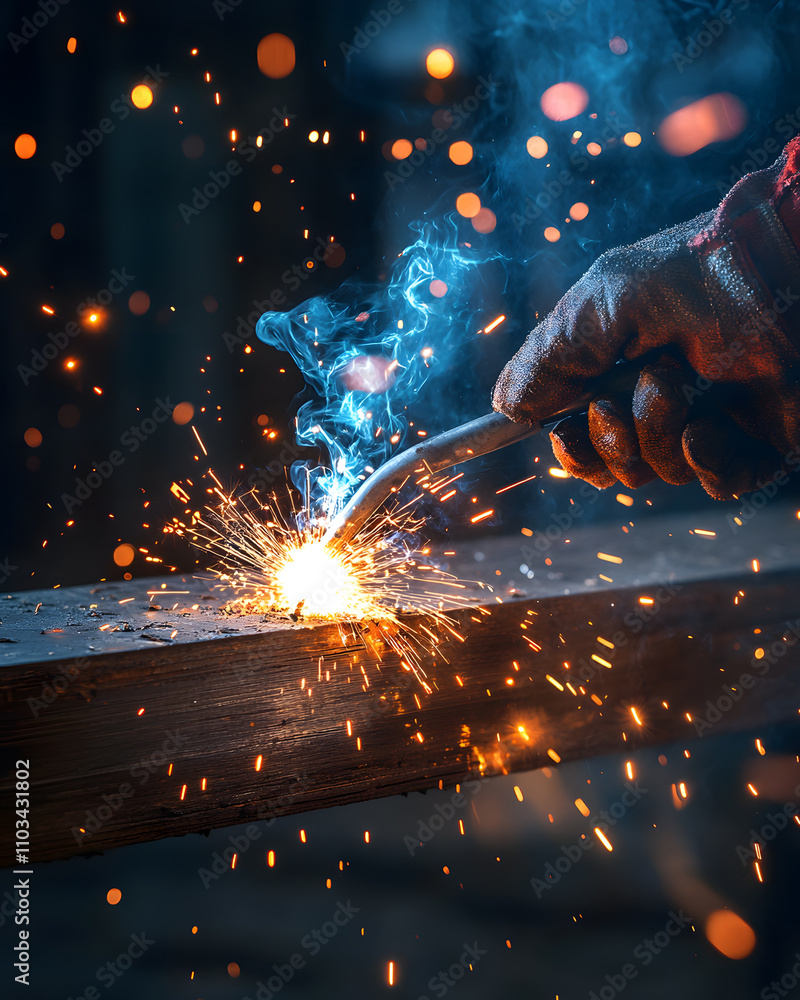 worker while doing a welding with arc welder welding or welding Sparks for background, Backdrop and manufacturing. worker while doing a welding with arc welder welding or welding Sparks for background, Backdrop and manufacturing.