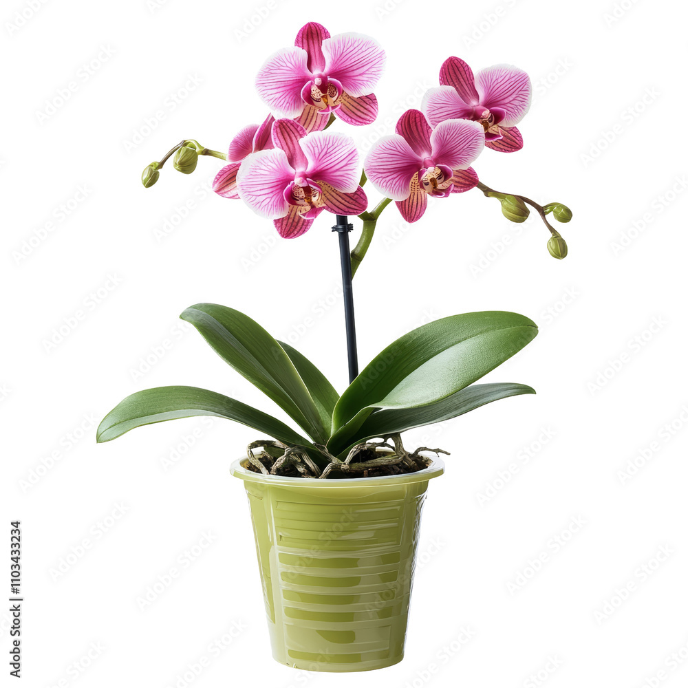 Pink Orchid in Green Decorative Pot Pink Orchid in Green Decorative Pot