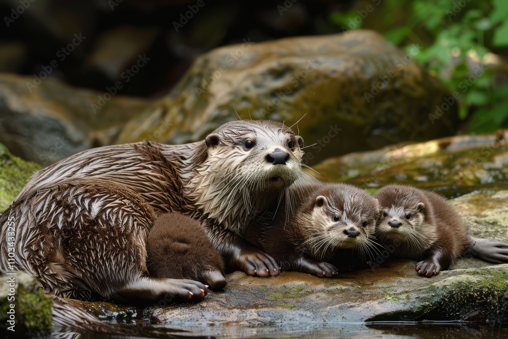 Heartwarming Otter Family by the Water Heartwarming Otter Family by the Water