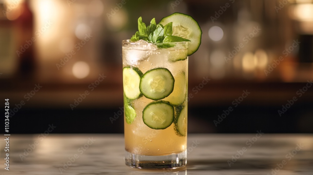 Light cucumber and lime cooler with ice cubes Light cucumber and lime cooler with ice cubes