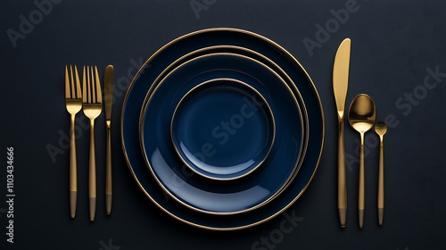 Elegant Navy Blue and Gold Dinnerware Place Setting