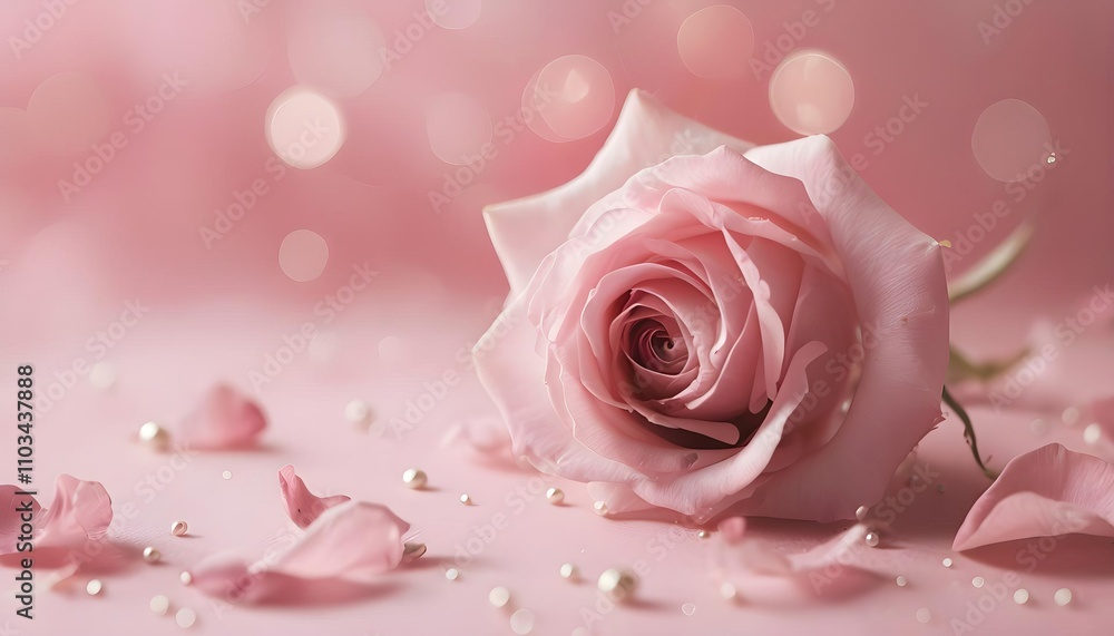 Elegant pink rose with delicate petals on pastel background, romantic greeting card Elegant pink rose with delicate petals on pastel background, romantic greeting card