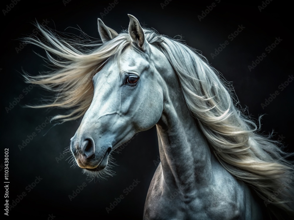 Captivating Gray Horse Head on Black Background with Stunning Details and Textures for Equine Photography Enthusiasts Captivating Gray Horse Head on Black Background with Stunning Details and Textures for Equine Photography Enthusiasts