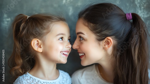 A mother and daughter look at each other and smile.