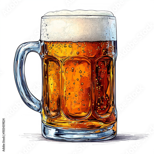 Beer Mug Illustration with Foam on White Background