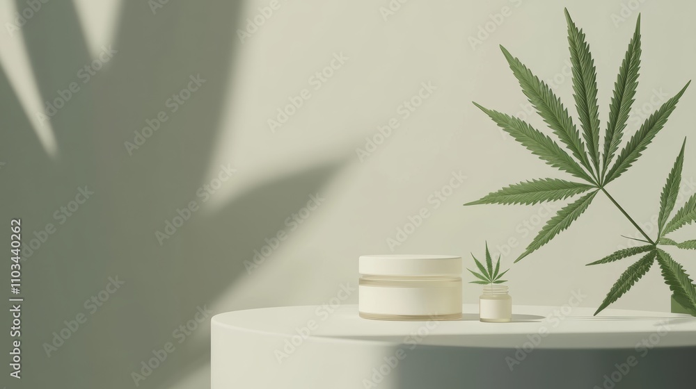 Cannabis product on a white table with a dispensary backdrop glass jars and plants creating a clean and natural aesthetic Cannabis product on a white table with a dispensary backdrop glass jars and plants creating a clean and natural aesthetic