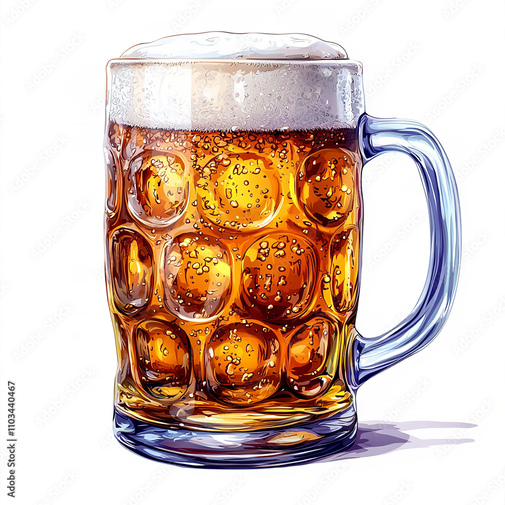 Beer Mug Illustration with Foam on White Background Beer Mug Illustration with Foam on White Background
