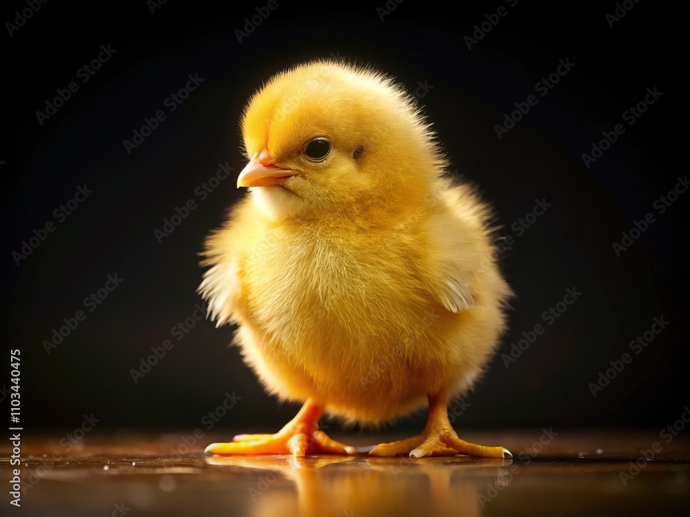 Night Photography of a Yellow Little Chick Isolated on a Soft Black Background, Showcasing Its Fluffy Texture and Vibrant Color, Perfect for Nature and Animal-Themed Stock Images Night Photography of a Yellow Little Chick Isolated on a Soft Black Background, Showcasing Its Fluffy Texture and Vibrant Color, Perfect for Nature and Animal-Themed Stock Images