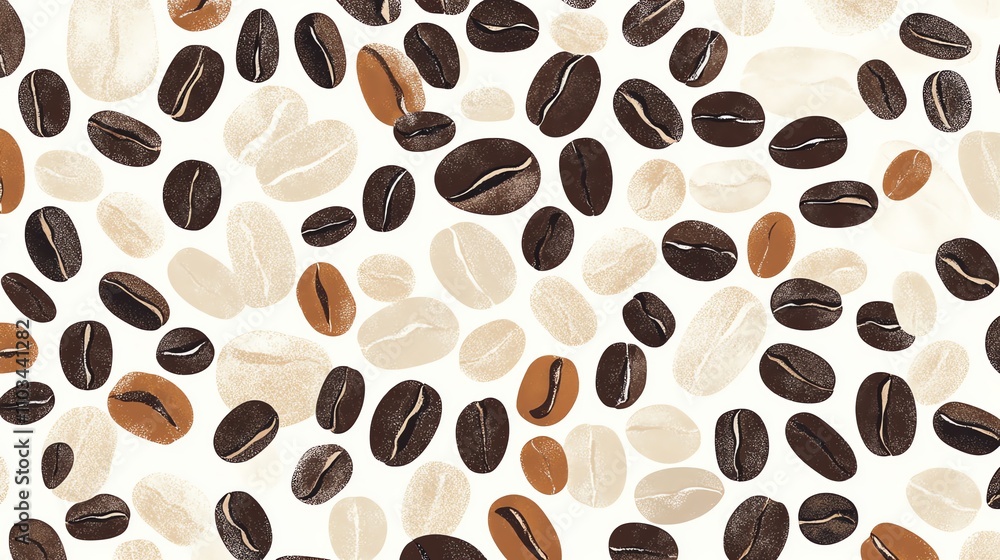 Obraz premium A seamless pattern featuring coffee beans in various colors.