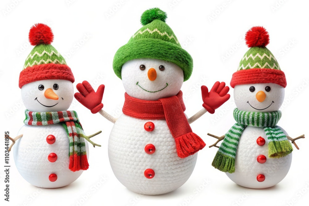 Realistic Snowman with Santa Hat and Mittens in Various Angles on White Background for Holiday-Themed Product Photography Realistic Snowman with Santa Hat and Mittens in Various Angles on White Background for Holiday-Themed Product Photography