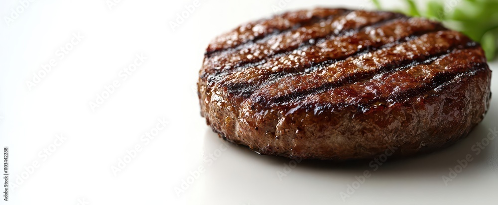 juicy grilled hamburger patty perfectly isolated on a white background showcasing texture and depth of field highlighting the deliciousness and appeal of a classic favorite juicy grilled hamburger patty perfectly isolated on a white background showcasing texture and depth of field highlighting the deliciousness and appeal of a classic favorite