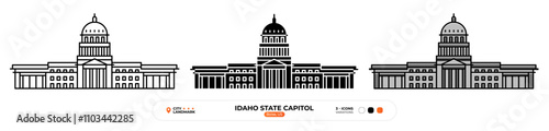 Idaho State Capitol Line Icon. US Boise, Capital Color Symbol, Silhouette, Editable Stroke.