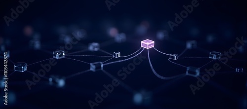 Digital network with glowing node in abstract blockchain concept