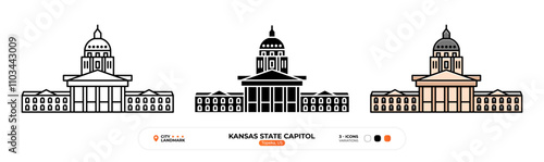 Kansas State Capitol Line Icon. US Topeka, Capital Color Symbol, Silhouette, Editable Stroke.