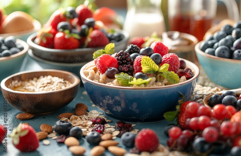 A bowl of oatmeal with berries. Healthy appetizing breakfast. A bowl of oatmeal with berries. Healthy appetizing breakfast.
