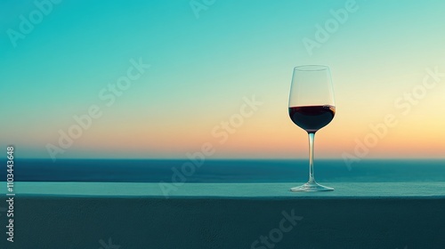 Glass of rose wine on balcony with summer port sea view.