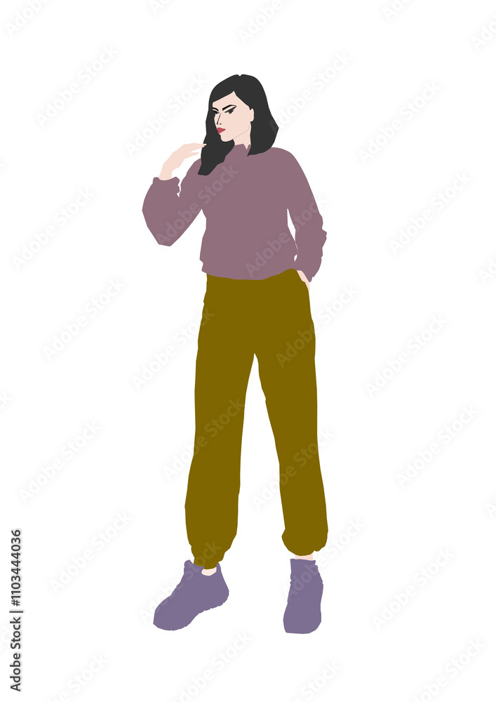 Woman in tracksuit and sneakers on transparent background Woman in tracksuit and sneakers on transparent background