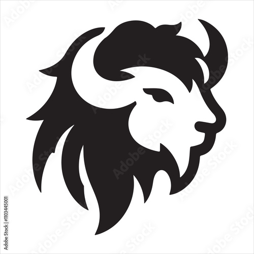 Bison bull head vector silhouette art illustration