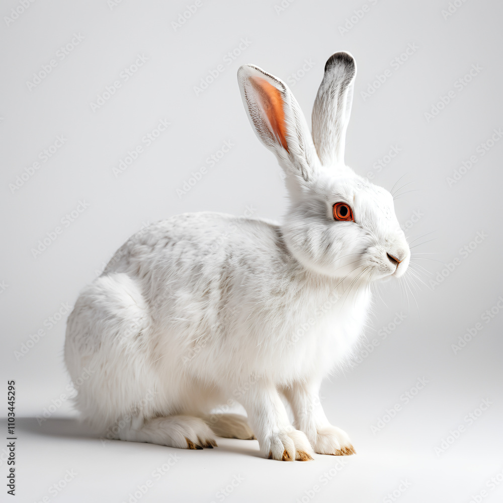 white rabbit on white background 