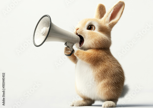 rabbit with a megaphone, Promotion, action, holiday, ad, job questions. Vacancy. Business discount concept, communication, information, news, team media	
 photo