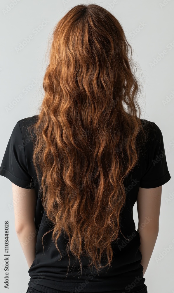 Fototapeta premium Mysterious Woman with Voluminous Red Hair against White Backdrop