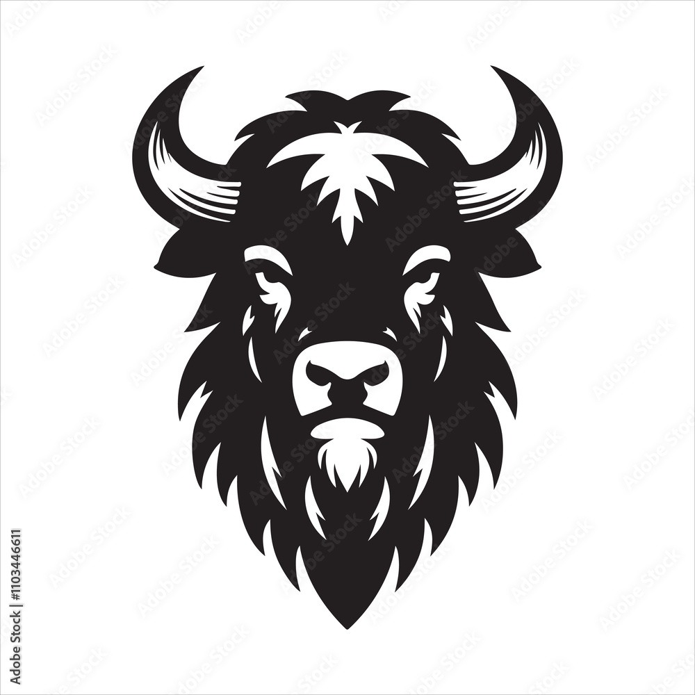 Bison bull head vector silhouette Bison bull head vector silhouette
