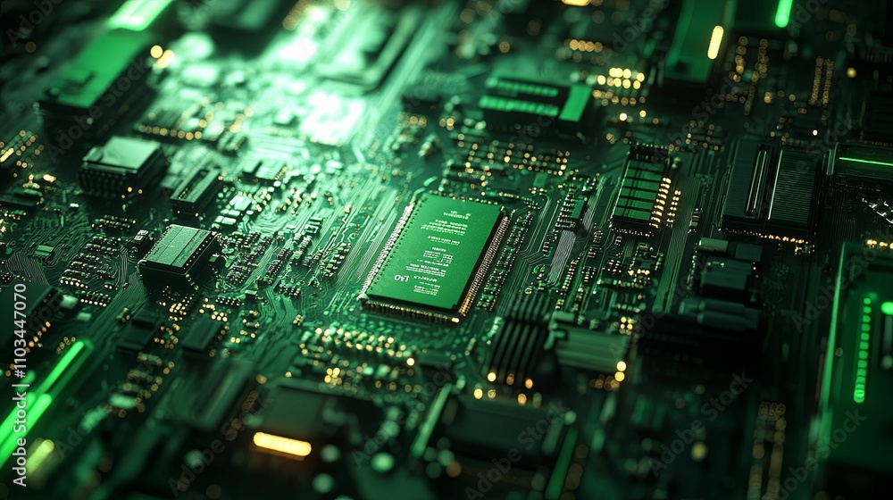 Green Circuit Board Shows Integrated Microchip Technology Green Circuit Board Shows Integrated Microchip Technology