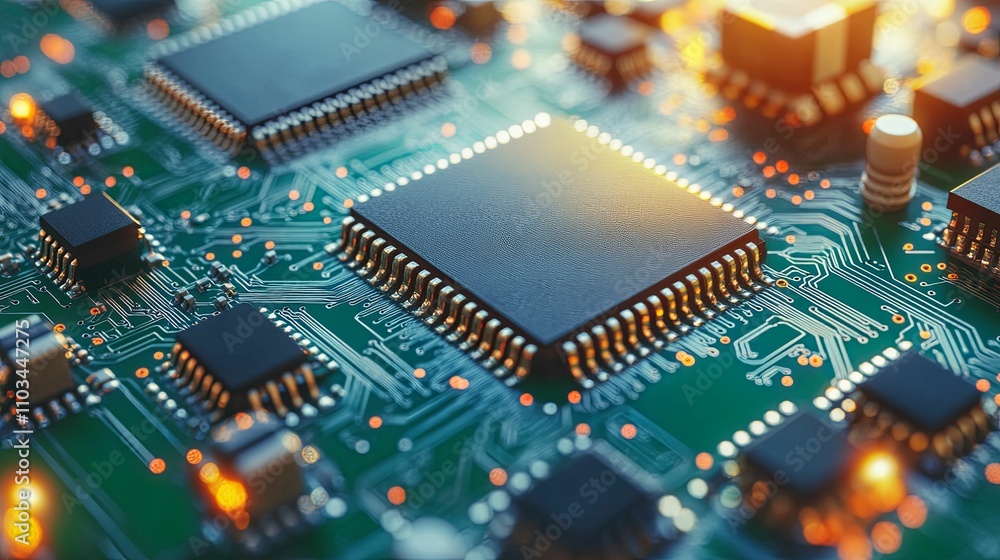 Integrated Circuit Board Shows Complex Microchip Technology Integrated Circuit Board Shows Complex Microchip Technology