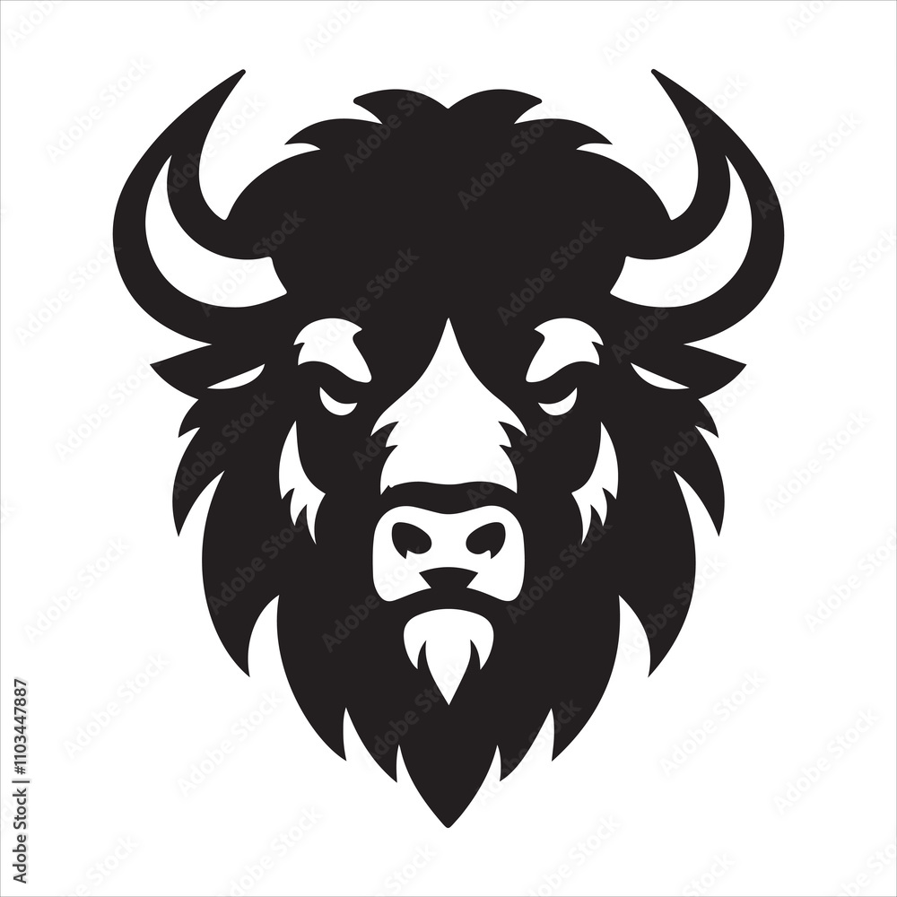 Bison bull head vector silhouette Bison bull head vector silhouette