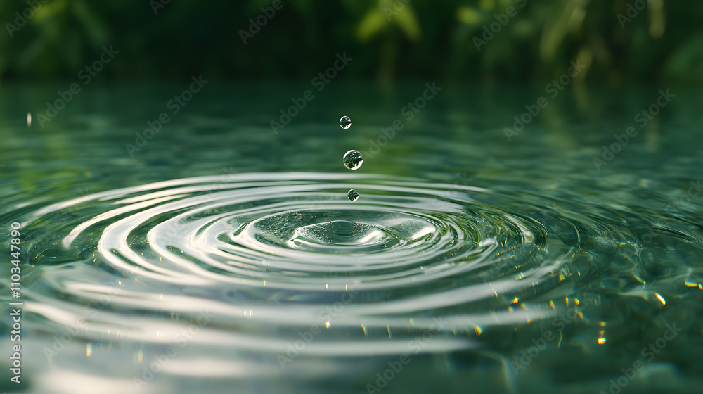 droplet hitting clear water surface creates beautiful ripples, showcasing serene beauty of nature. tranquil scene invites calmness and reflection droplet hitting clear water surface creates beautiful ripples, showcasing serene beauty of nature. tranquil scene invites calmness and reflection