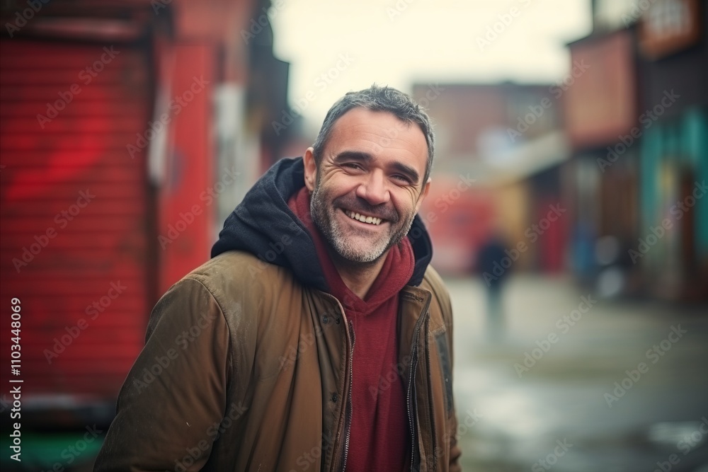 Portrait of a smiling middle-aged man in the city. Portrait of a smiling middle-aged man in the city.