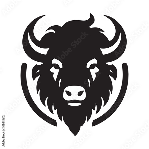 Bison bull head vector silhouette